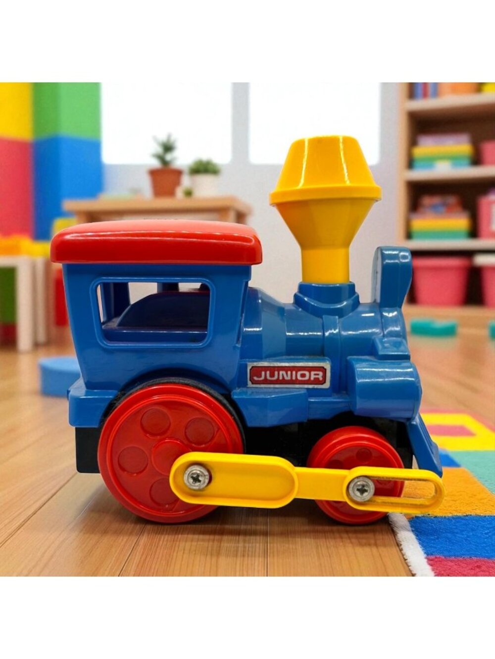 Vintage Clovers Big Machine Train Junior Toy Locomotive, Colorful Wheels & Chimn